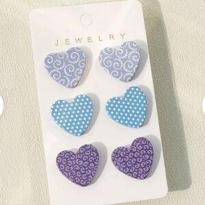 3 Pairs Set Of Colorful Heart Shaped Stud Earrings With Romantic Design